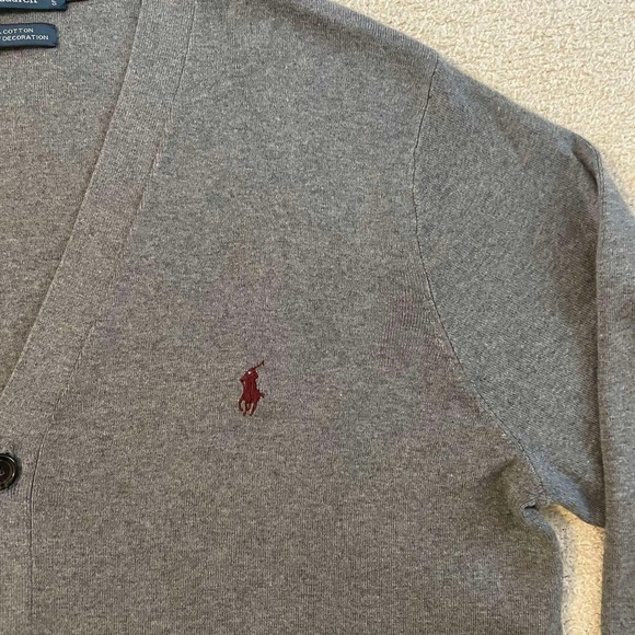 Polo Ralph Lauren Mens Pima Cotton Cardigan Sweater Grey Large V-Neck Button Up - Picture 4 of 8